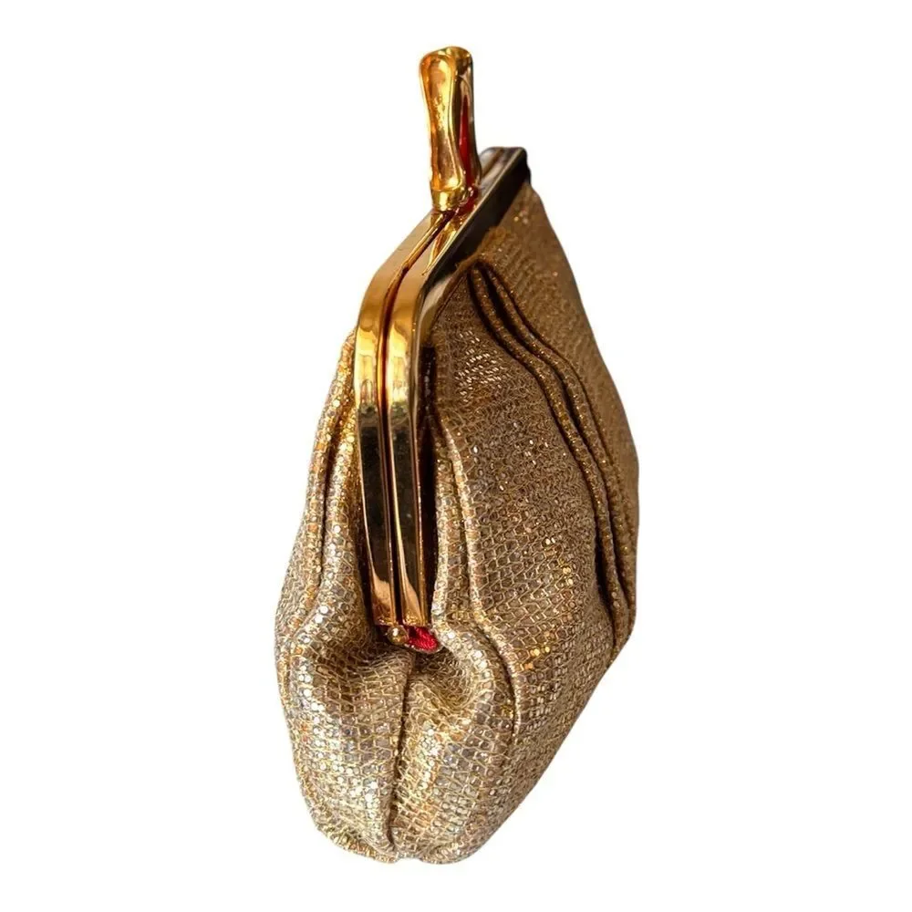 Christian Louboutin Gold Metallic Pleated Clutch Bag Sunburst Crown Frame Luxury